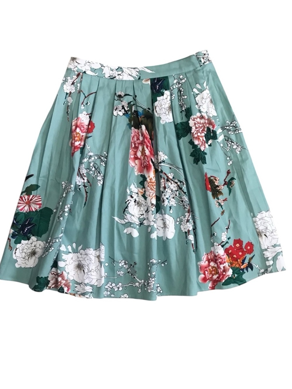 Grace Karin Floral Midi Skirt in Mint with Multicolor Blooms